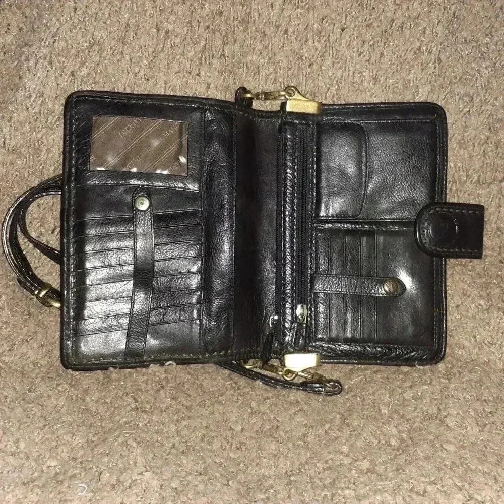 MANCINI-Fine Leather Goods-Unisex Black Crossbody Clutch Organizer-Excellent
